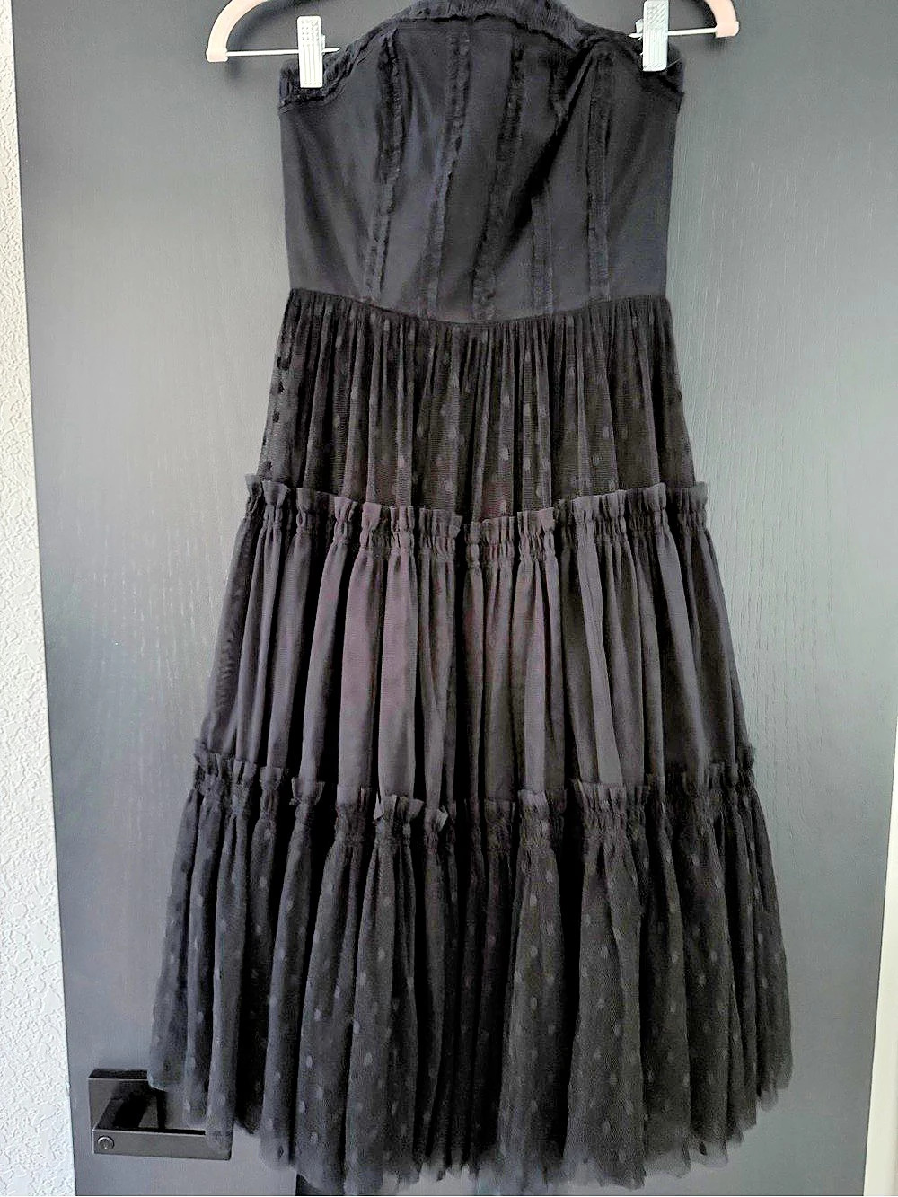 Moulinette Soeurs Black Strapless Tiered Dress with Sash Size 4